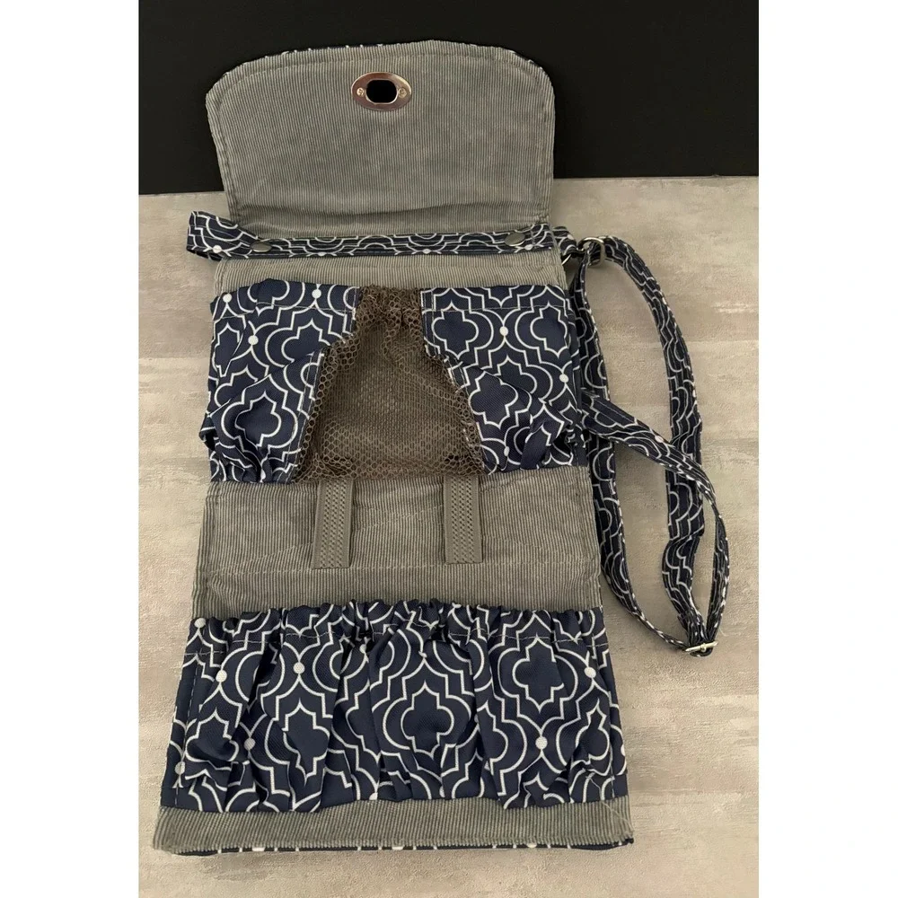 Lilly Bit Diaper Clutch Crossbody Bag Navy Blue Quatrefoil Canvas Baby Travel